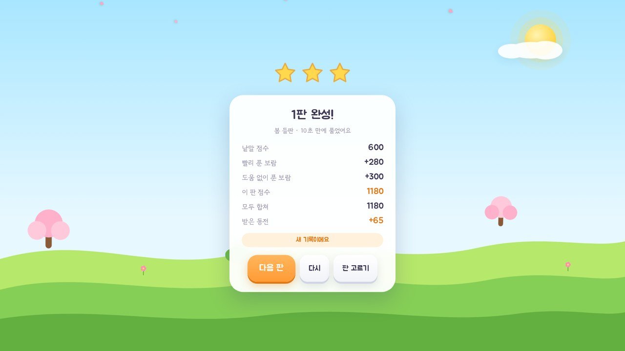 힌트 없이 풀면 보너스가 300점 붙습니다